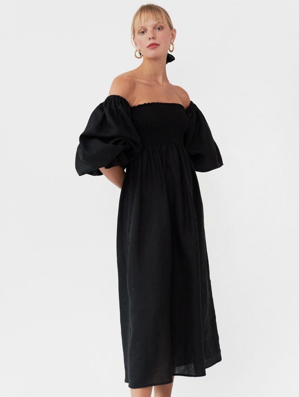 Sleeper 100% linen Atlanta black midi dress, large